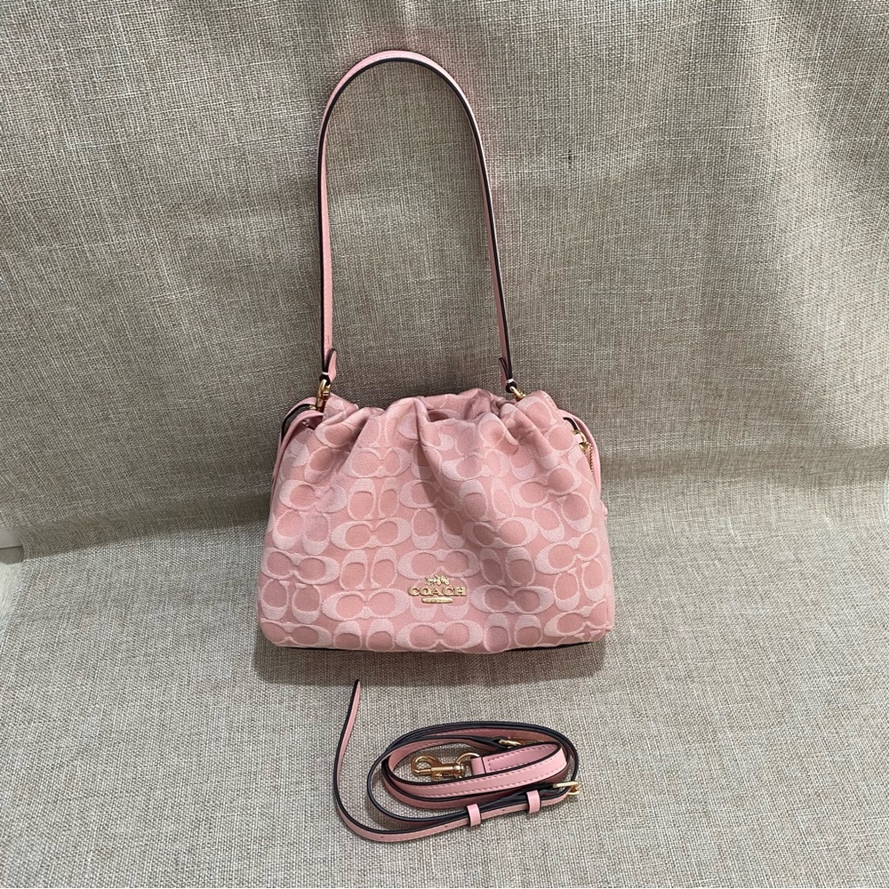 Coach Pink Signature Drawstring Shoulder Bag